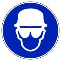 "Wear helmet and glasses" sign, 200 mm,