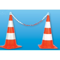Set de 2 conuri de marcare (50 cm) + lanț din PVC (2,5), 2 cârlige con,